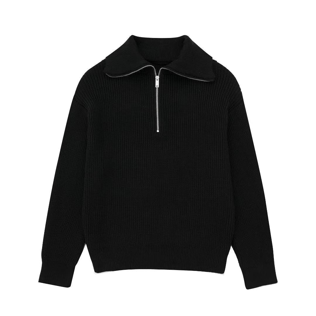 Rollkragenpullover Damen in Strick mit kurzem Reissverschluss