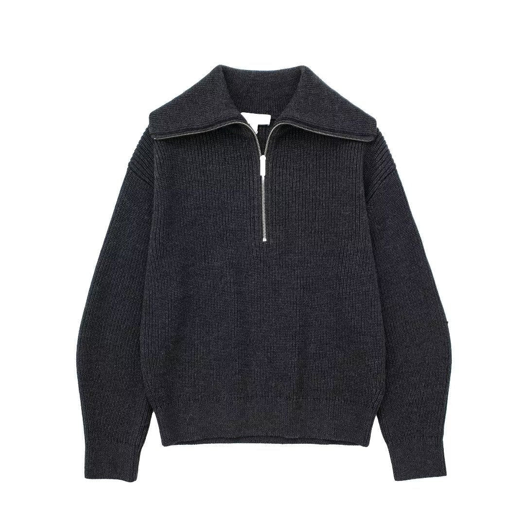 Rollkragenpullover Damen in Strick mit kurzem Reissverschluss