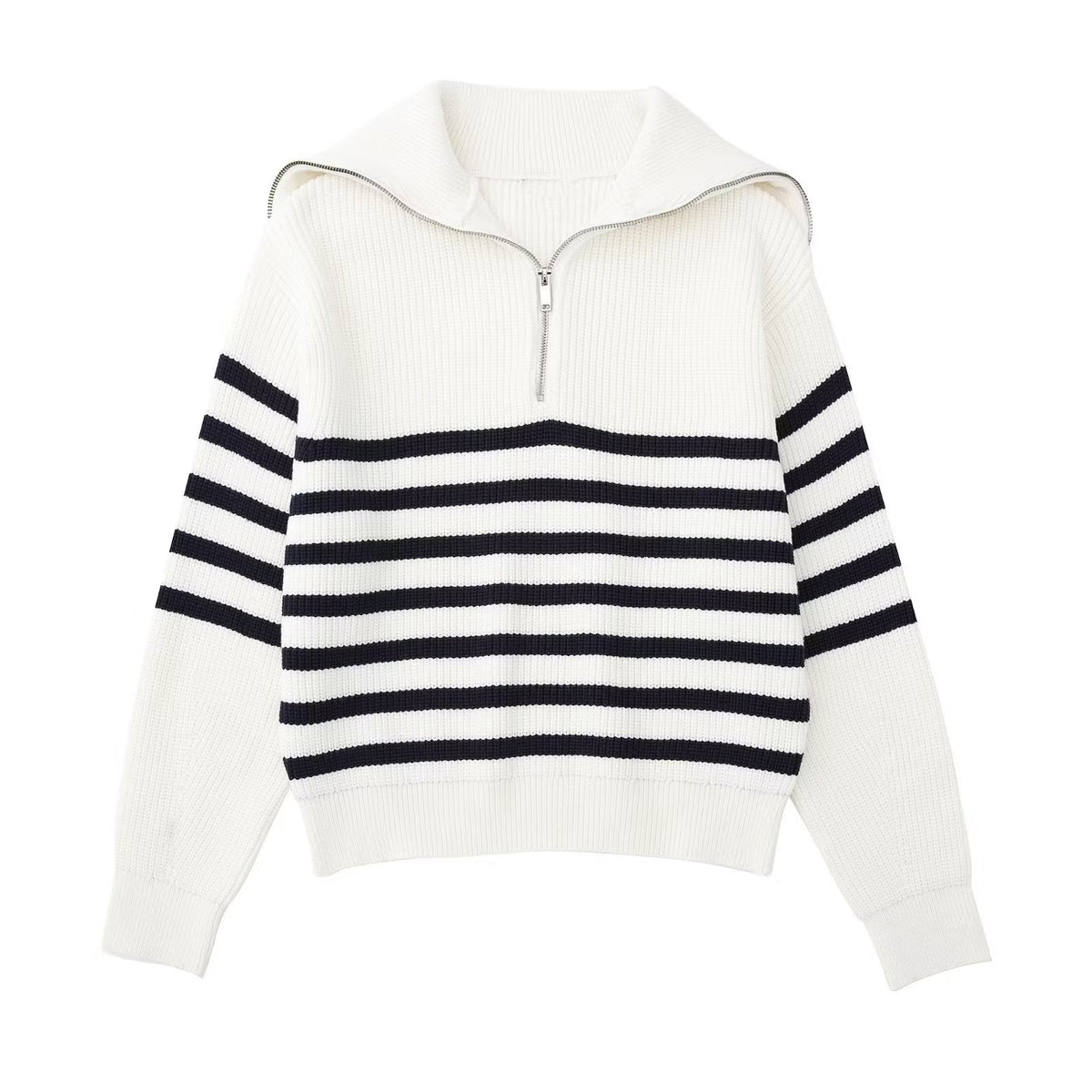Rollkragenpullover Damen in Strick mit kurzem Reissverschluss