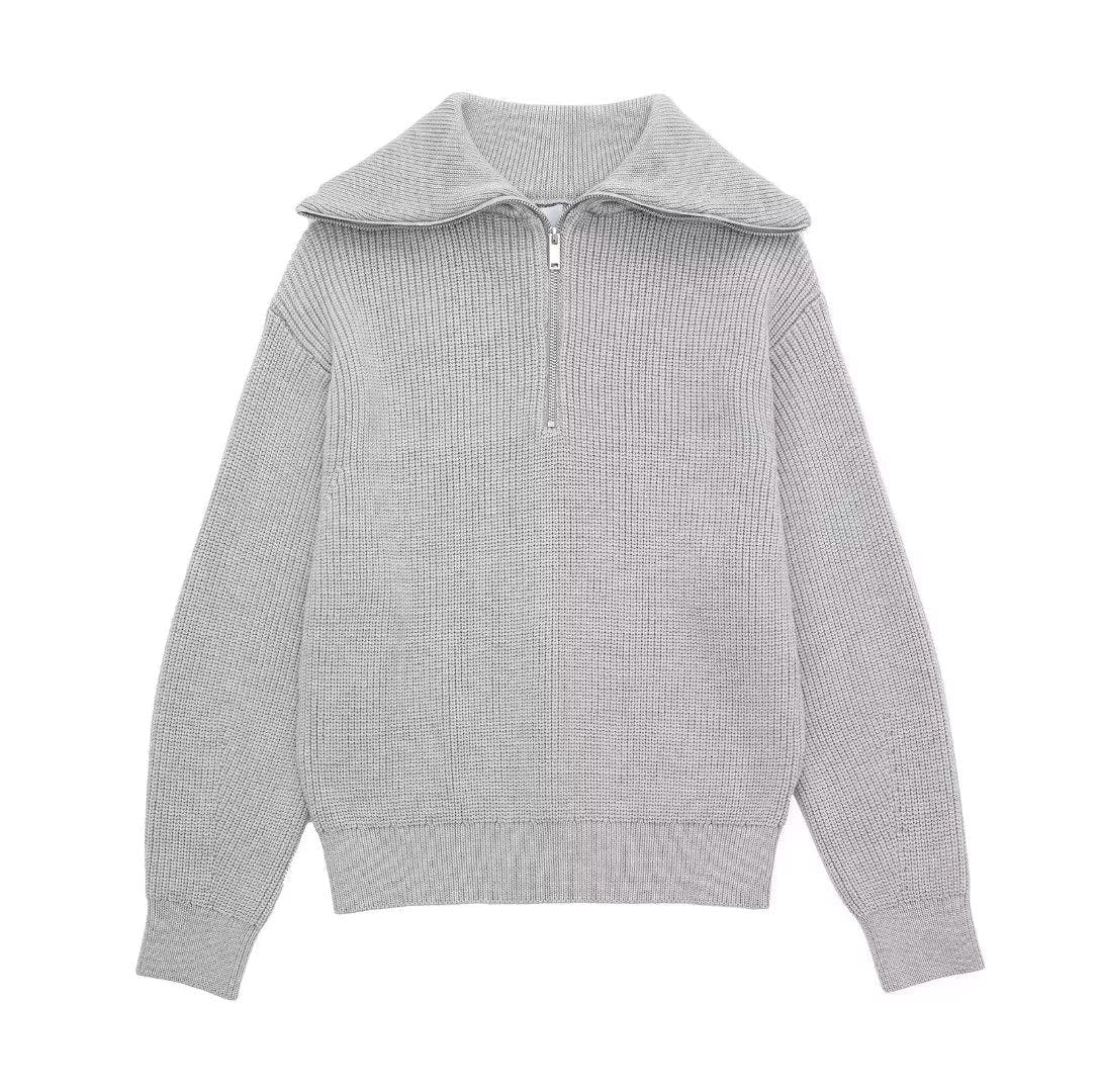 Rollkragenpullover Damen in Strick mit kurzem Reissverschluss