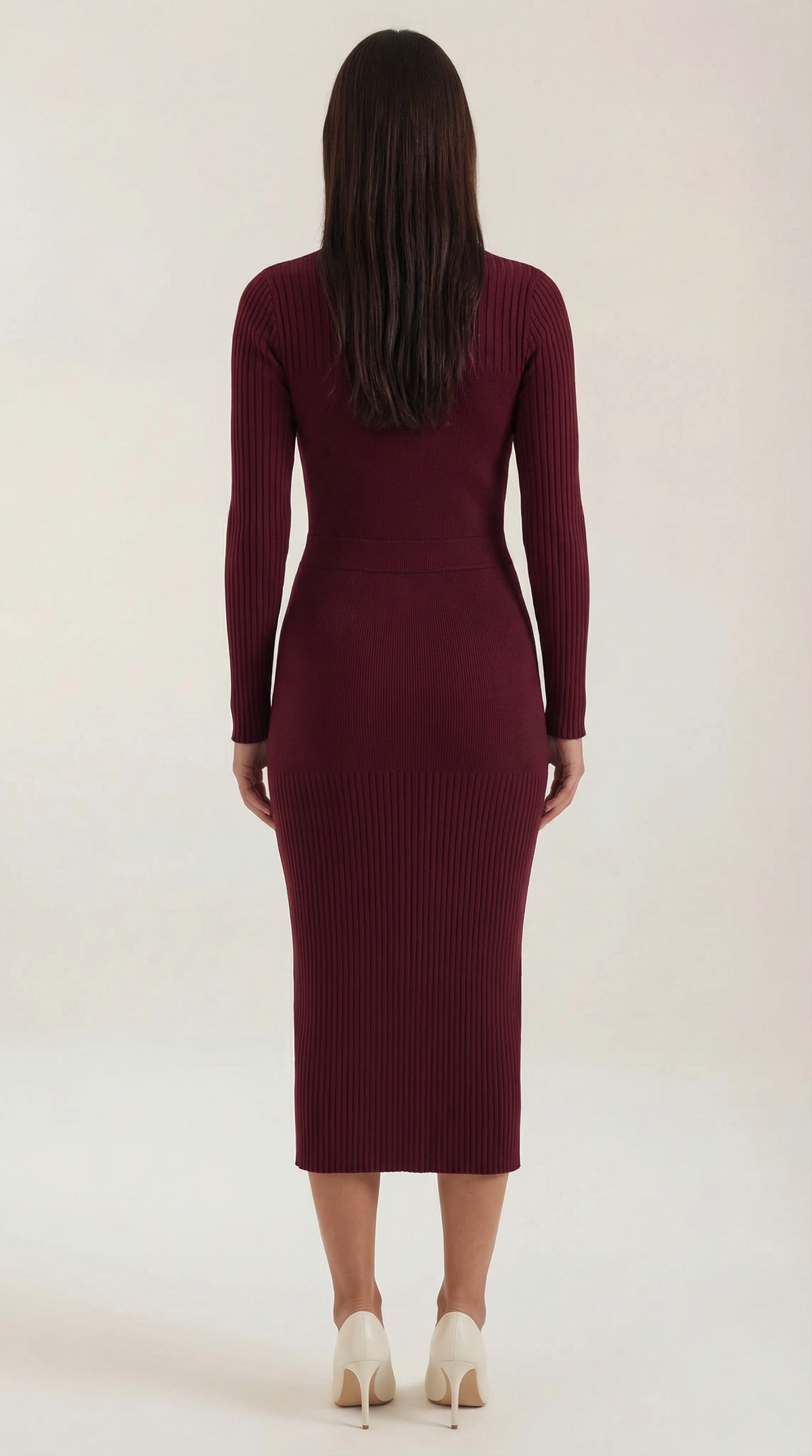 Midikleid in Rippstrick mit Rundhals und langen Ärmeln für Damen