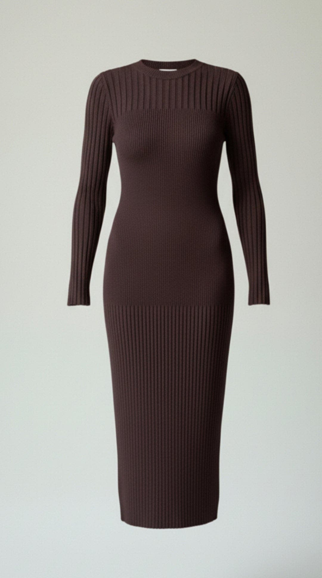Midikleid in Rippstrick mit Rundhals und langen Ärmeln für Damen