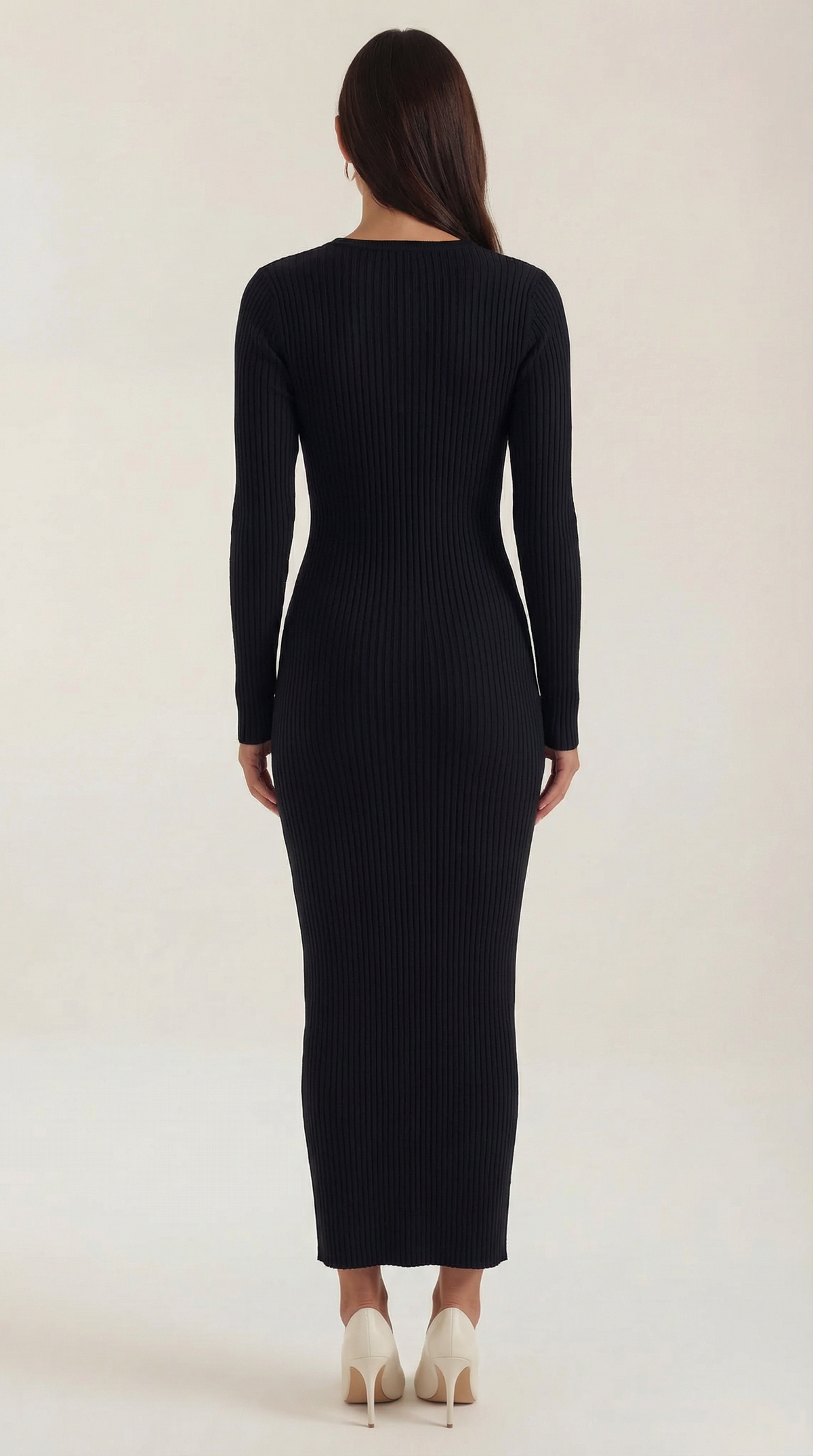 Midikleid in Rippstrick mit Rundhals und langen Ärmeln für Damen
