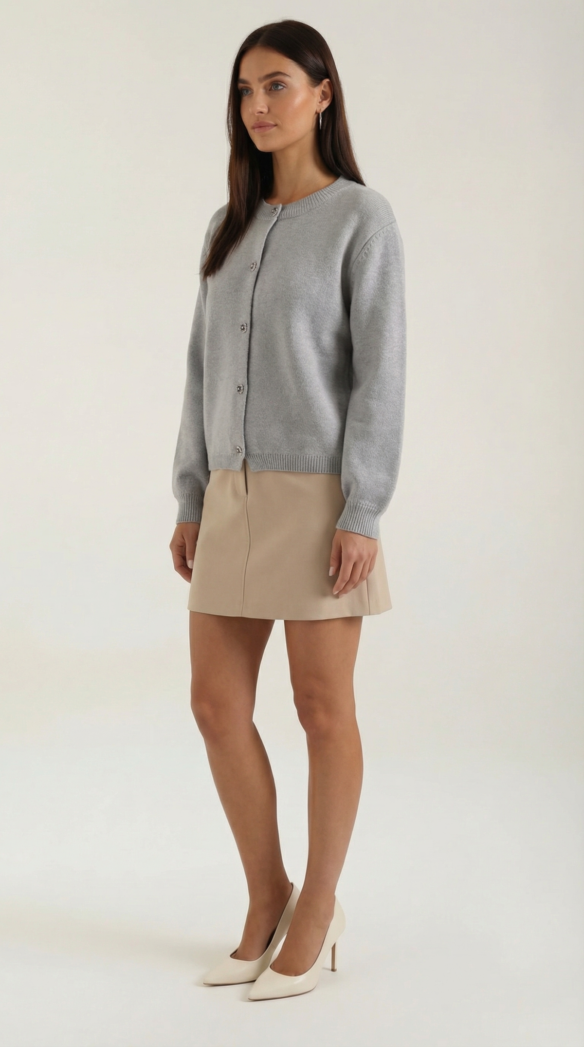 Strickjacke mit Rundhalsausschnitt und Knopfleiste für Damen