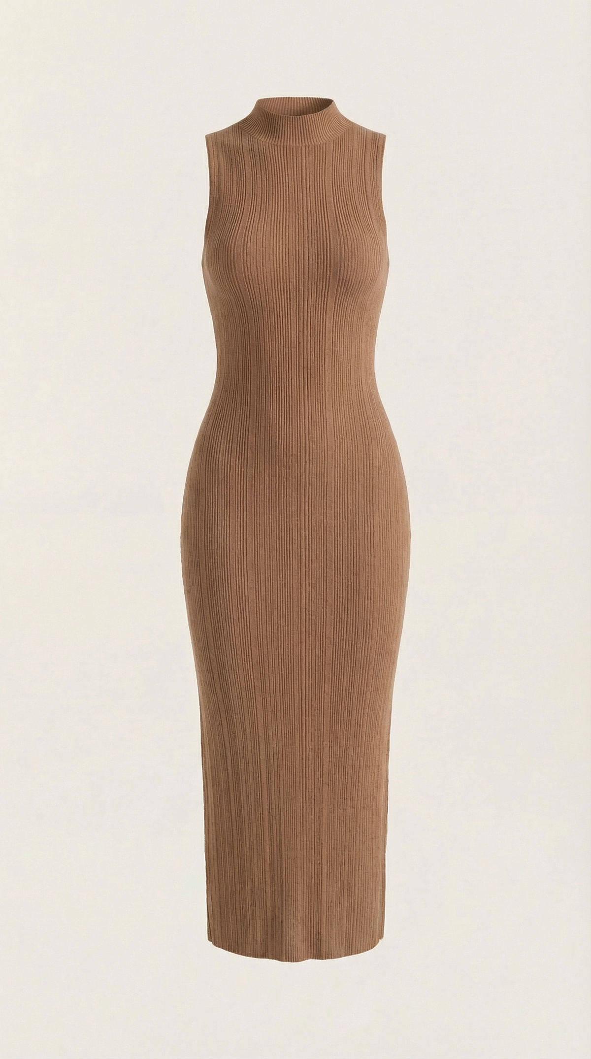 Langes Kleid in Rippstrick mit Stehkragen ohne Ärmel für Damen