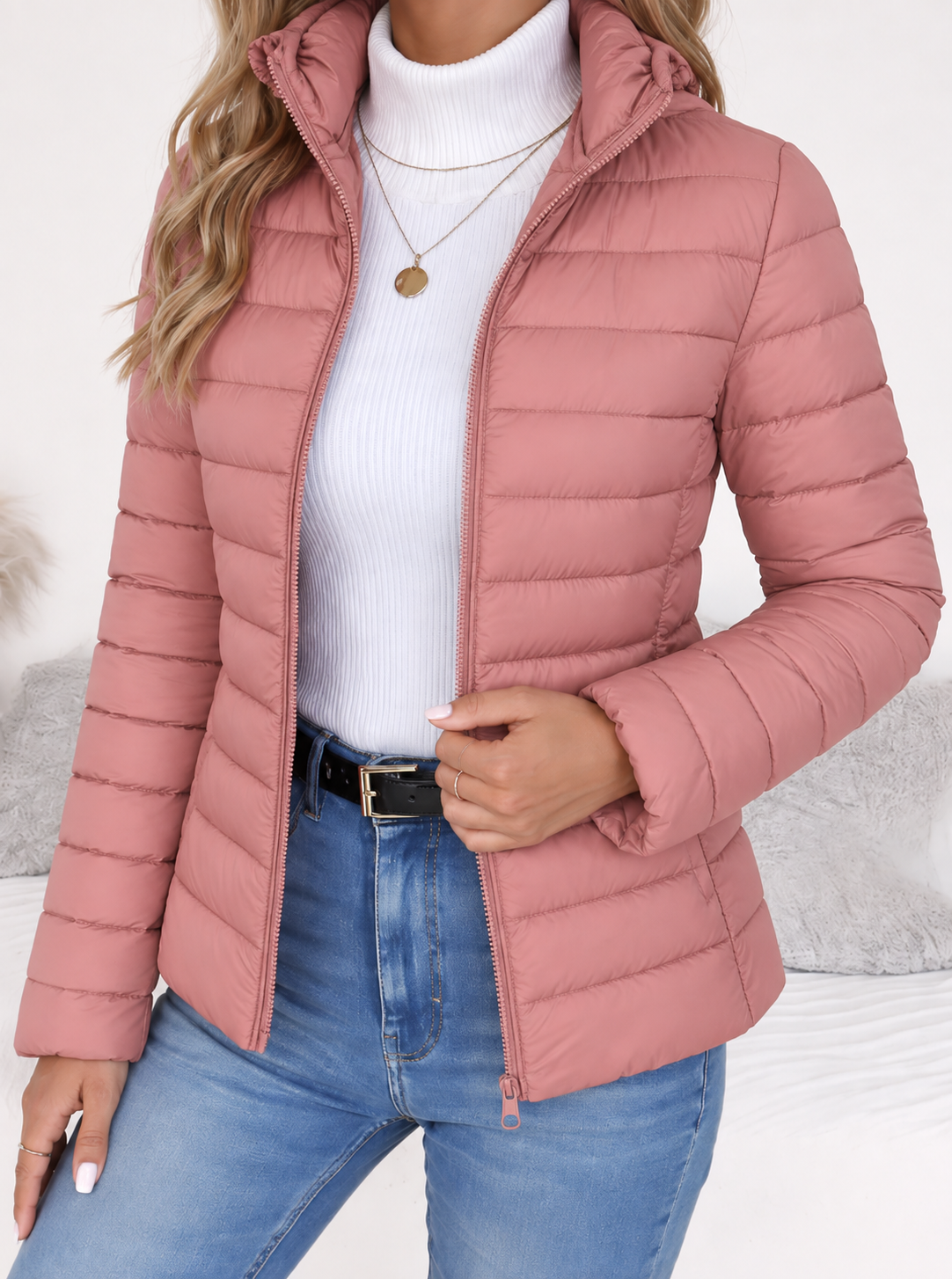 Steppjacke Damen atmungsaktiv, tailliert mit Stehkragen