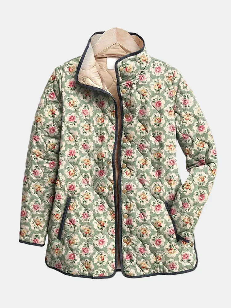 Steppjacke Damen wendbar mit Blumenmuster und Stehkragen