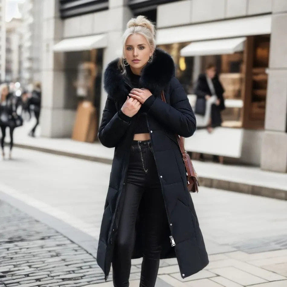 Steppmantel Damen mit Daunen, lang und warm gefüttert für den Winter