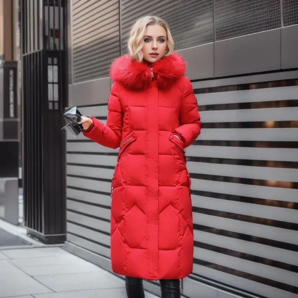Steppmantel Damen mit Daunen, lang und warm gefüttert für den Winter