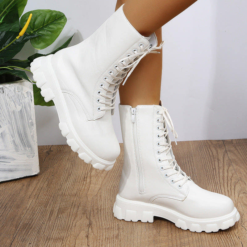 Stiefel Damen mit Plateau, Blockabsatz und Schnürung im Dirndl-Stil