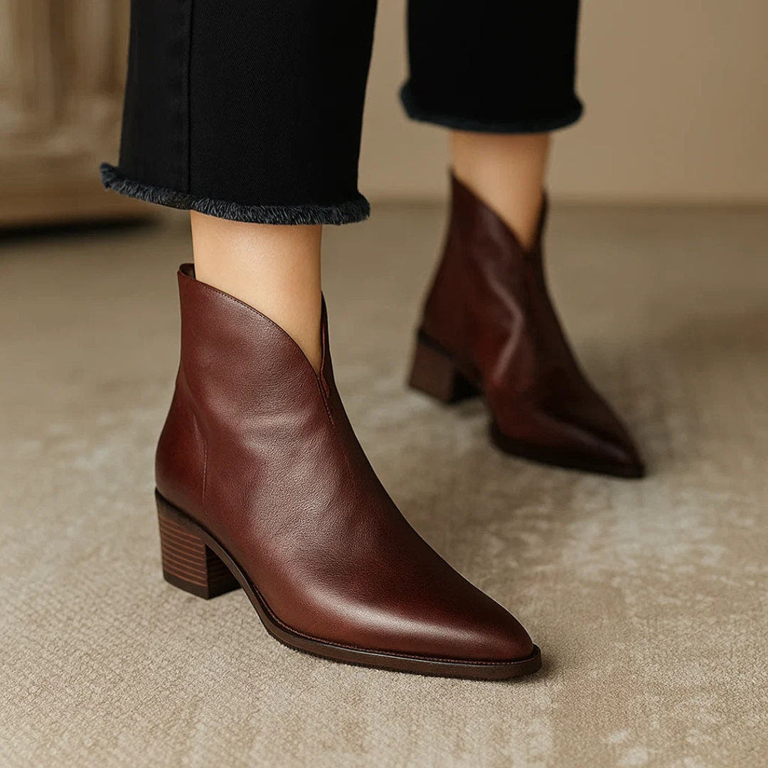 Stiefeletten Damen aus Leder mit niedrigem Absatz, knöchelhoch