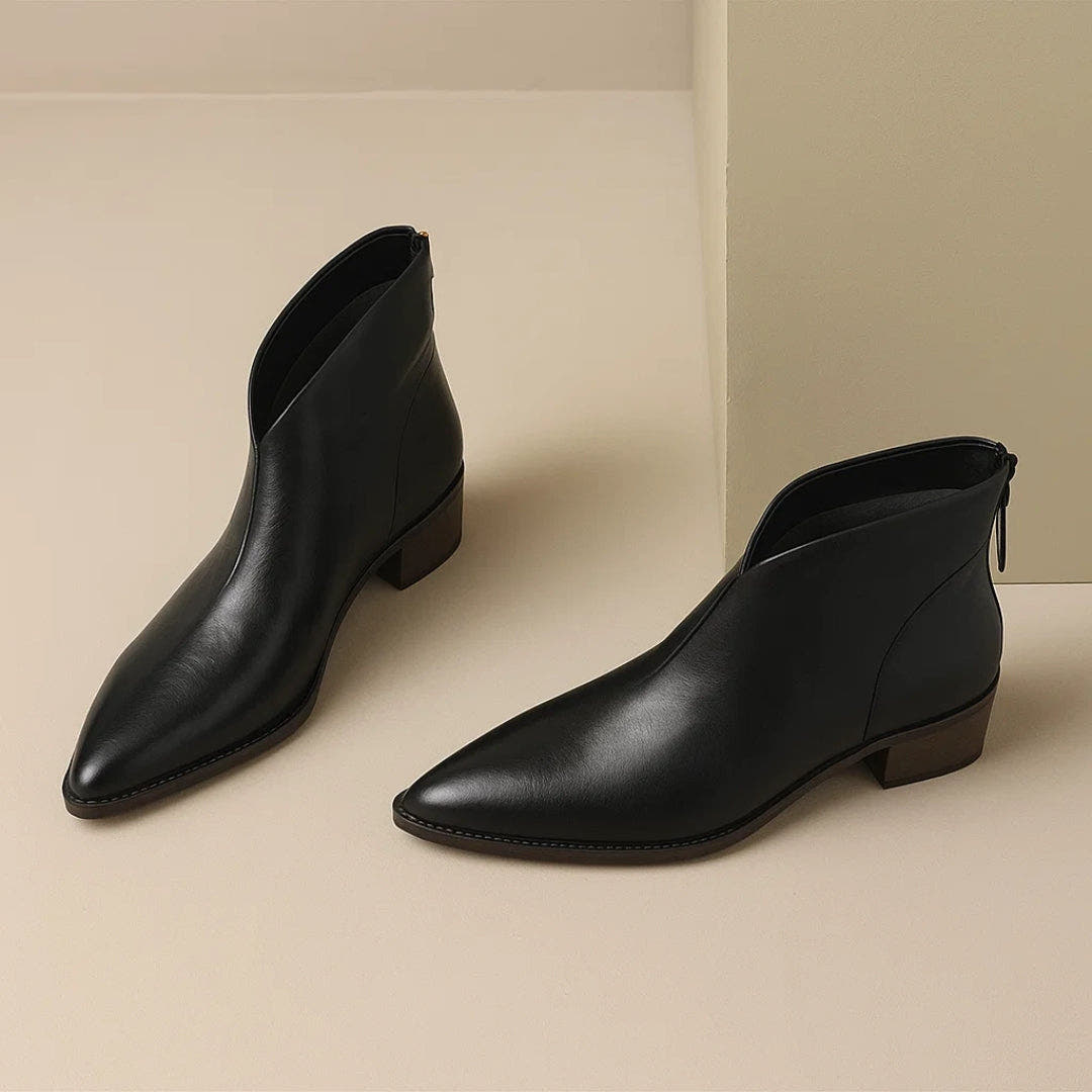 Stiefeletten Damen aus Leder mit niedrigem Absatz, knöchelhoch