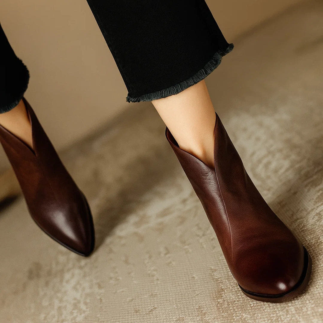 Stiefeletten Damen aus Leder mit niedrigem Absatz, knöchelhoch