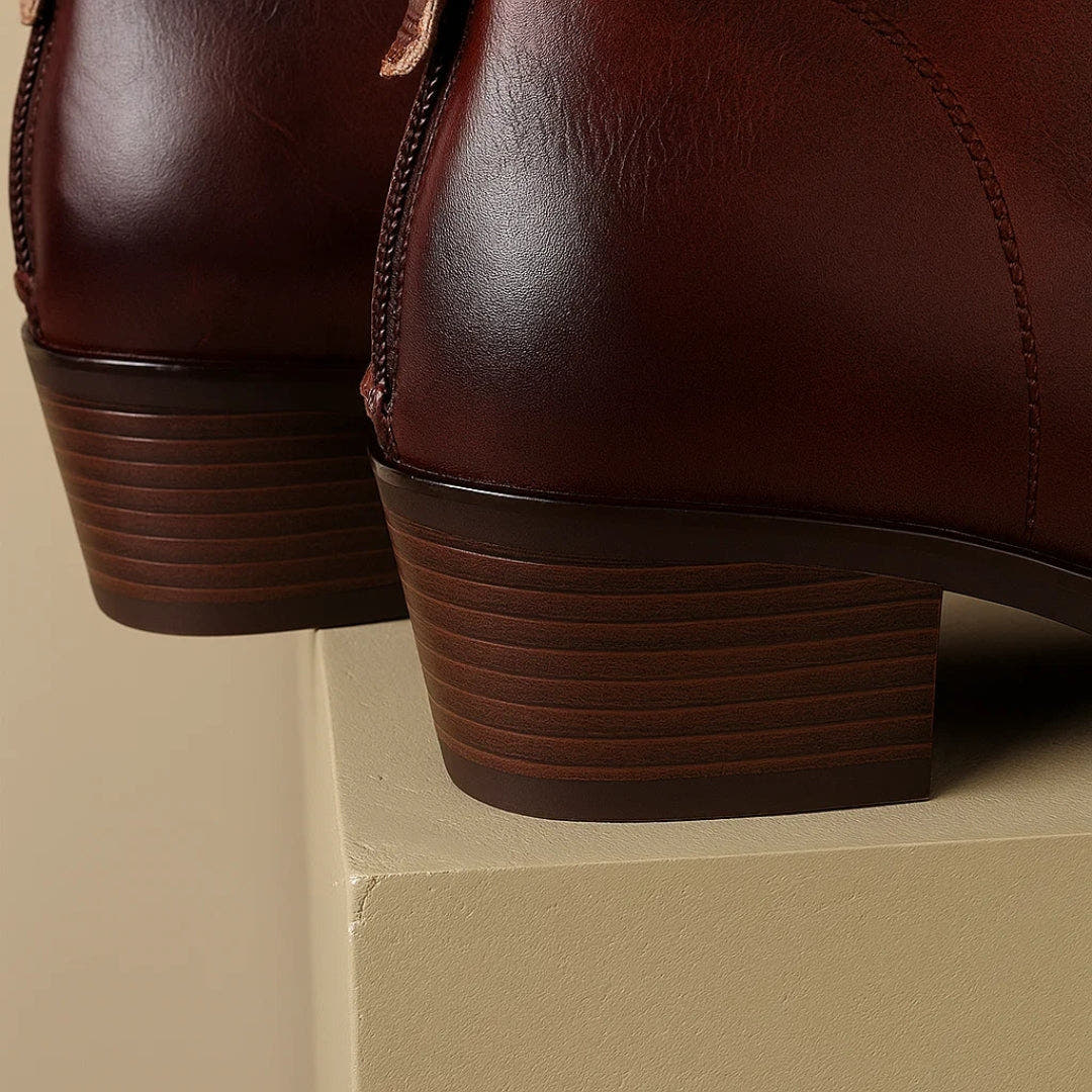 Stiefeletten Damen aus Leder mit niedrigem Absatz, knöchelhoch