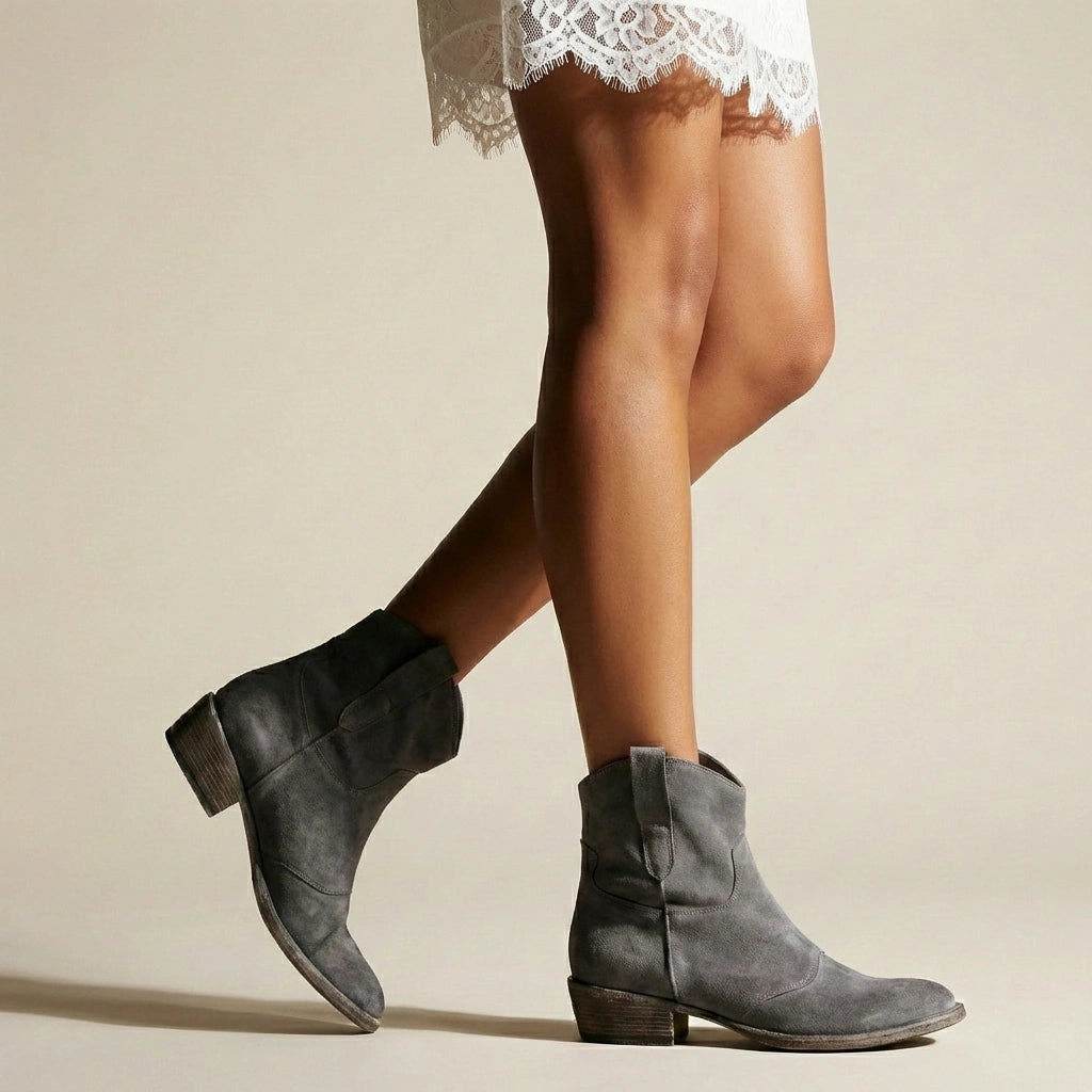 Stiefeletten Damen in Wildleder-Optik mit Blockabsatz, Cowboy-Stil