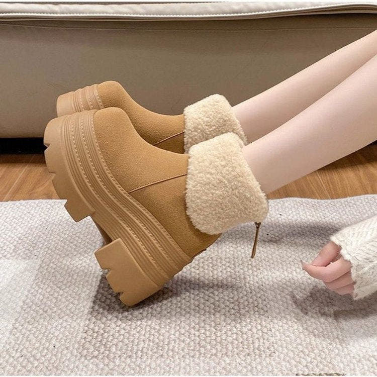 Stiefeletten Damen mit Plüschfutter, Plateau und Steppmuster