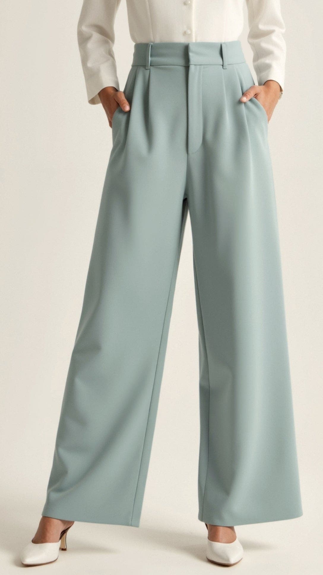 Stoffhose Damen hochtailliert mit weitem Bein und Bundfalten