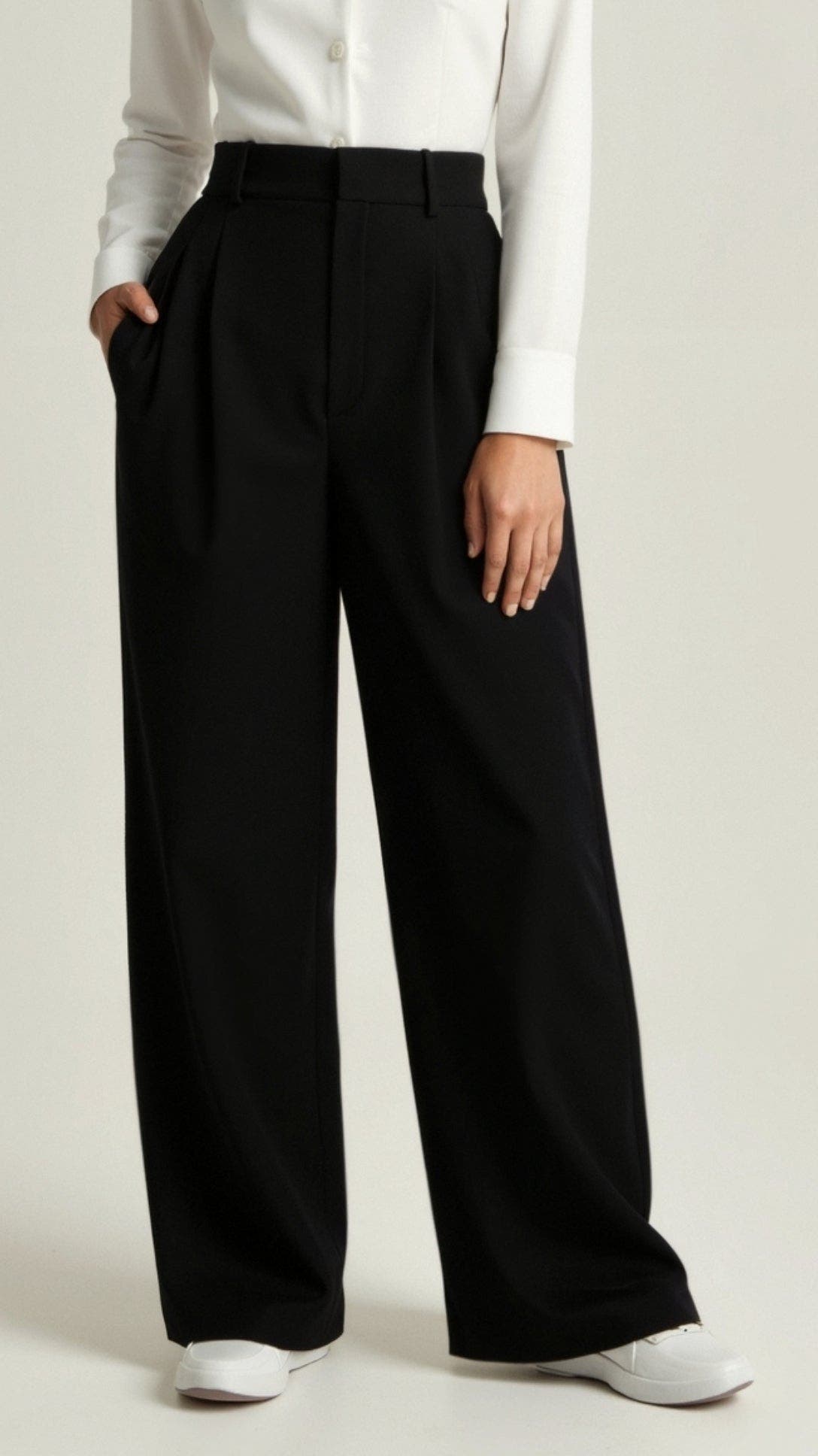 Stoffhose Damen hochtailliert mit weitem Bein und Bundfalten