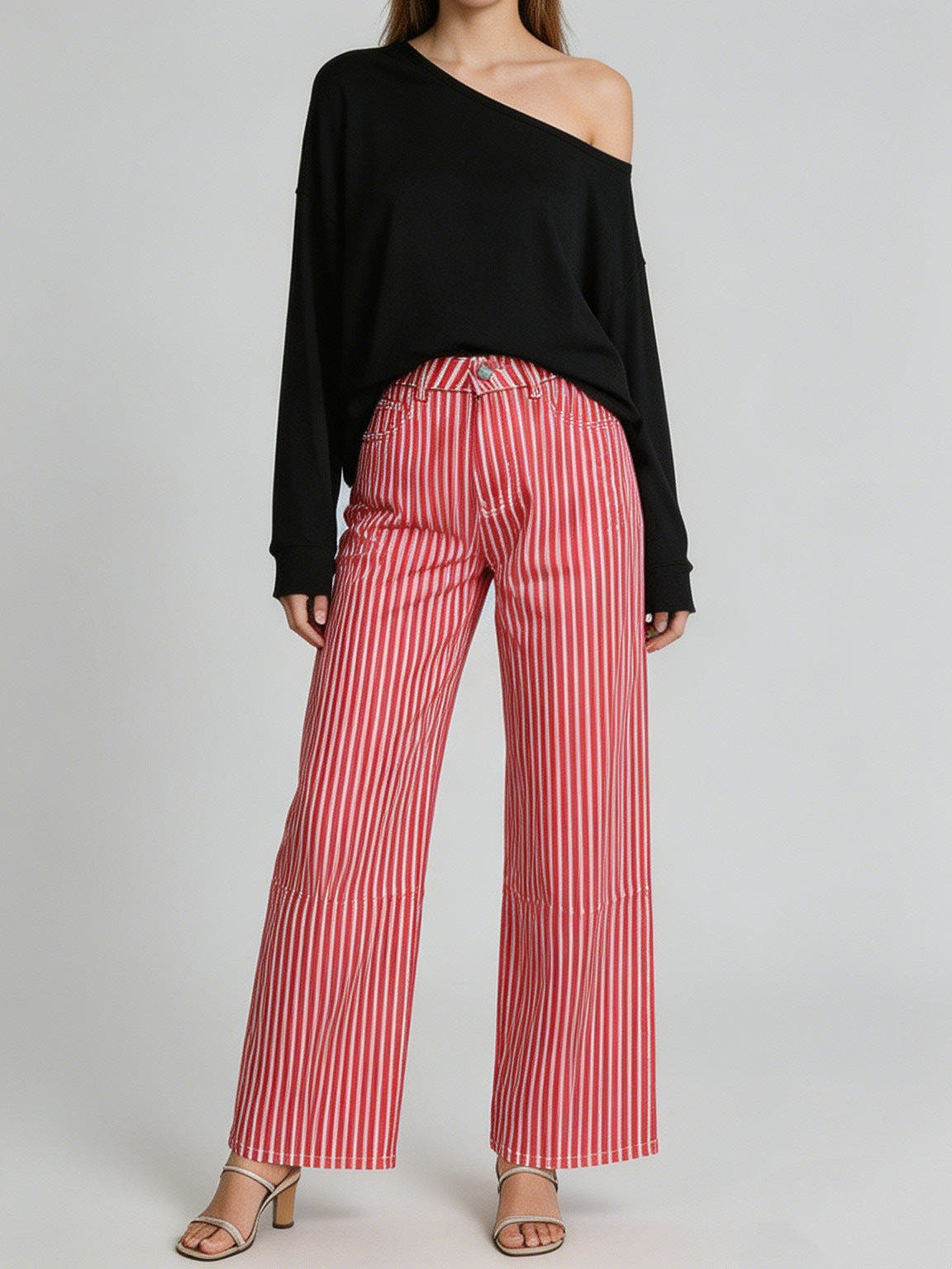 Stoffhose Damen mit hohem Bund und weitem Bein, Palazzohose