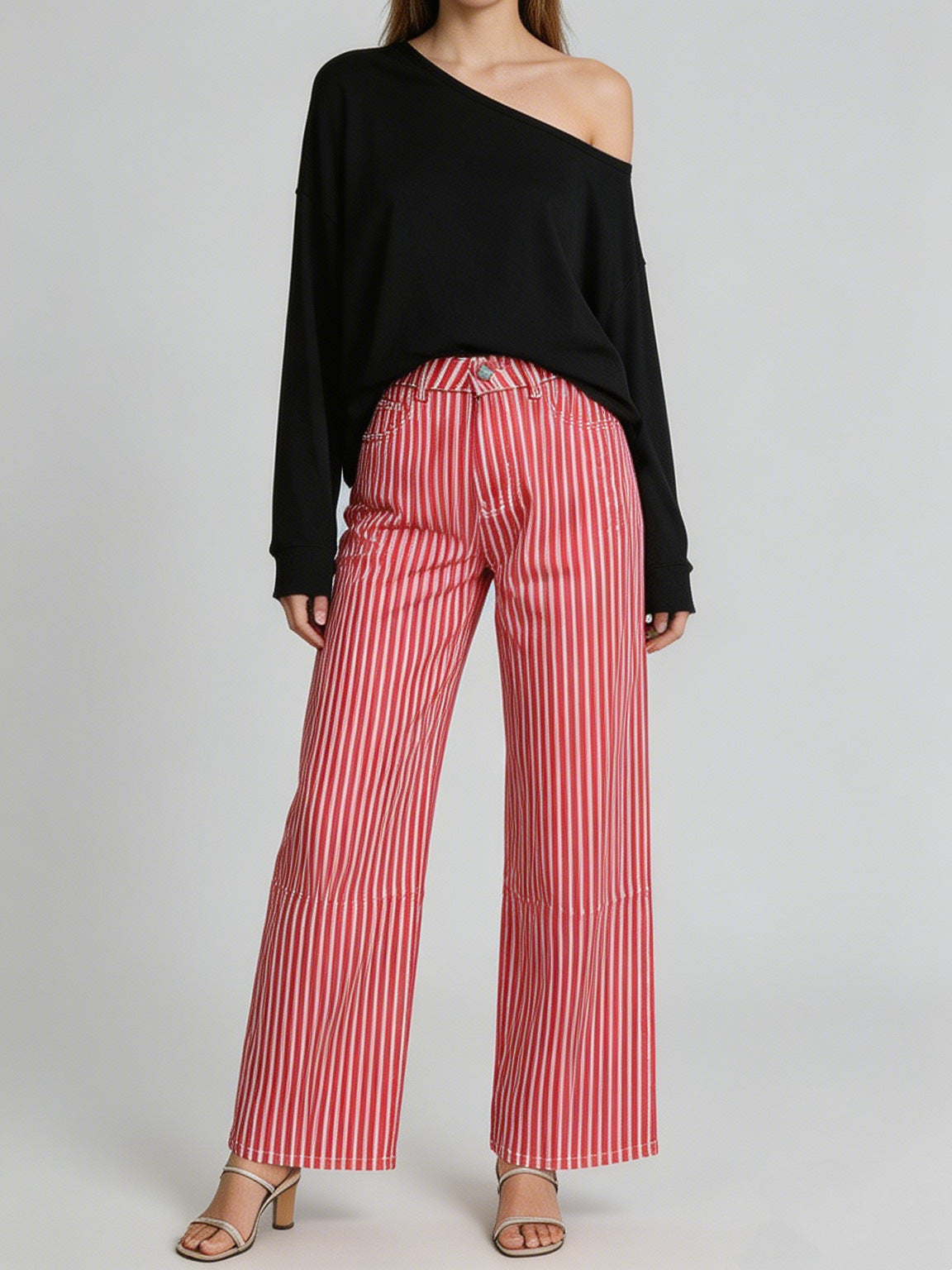 Stoffhose Damen mit hohem Bund und weitem Bein, Palazzohose