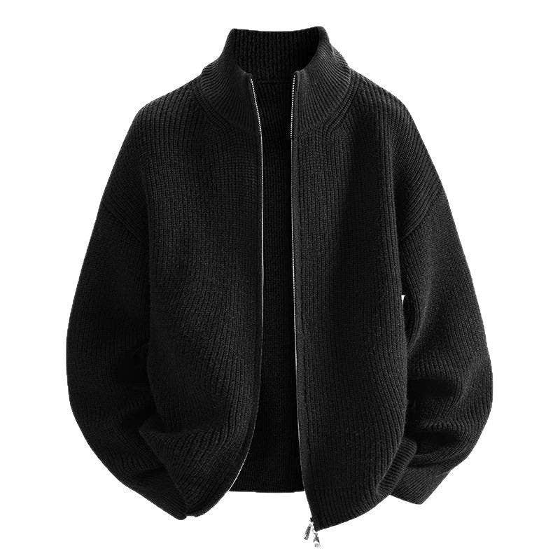 Strickjacke Damen hüftlang mit Stehkragen und Reissverschluss
