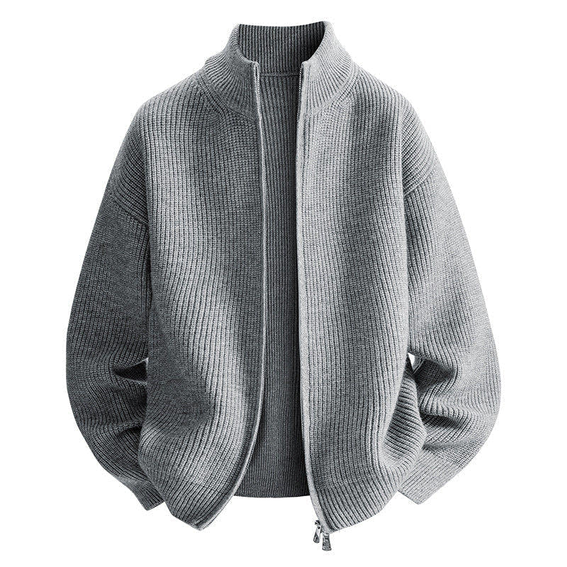 Strickjacke Damen hüftlang mit Stehkragen und Reissverschluss