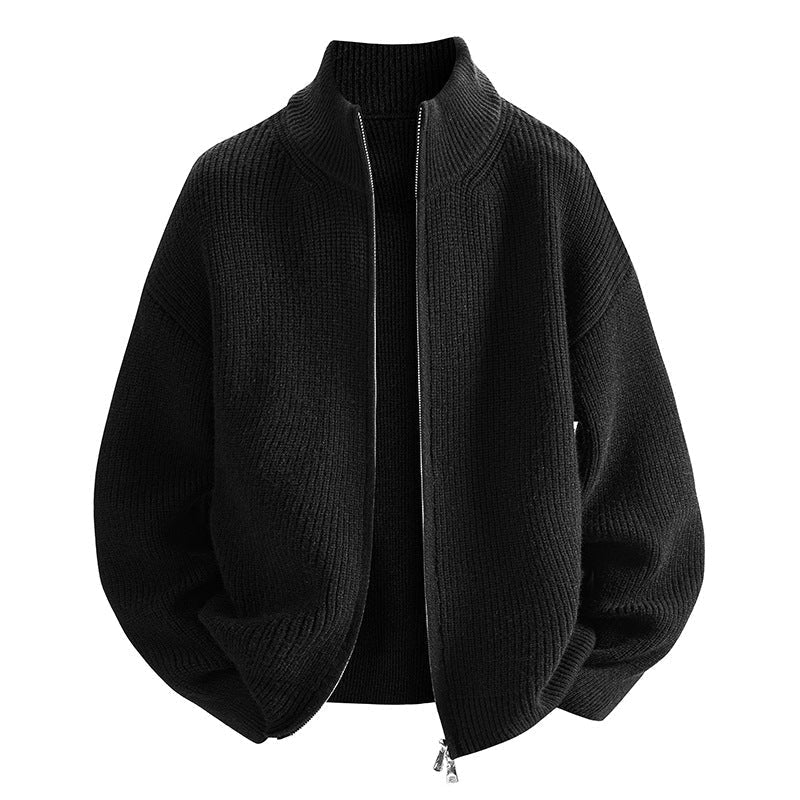 Strickjacke Damen hüftlang mit Stehkragen und Reissverschluss