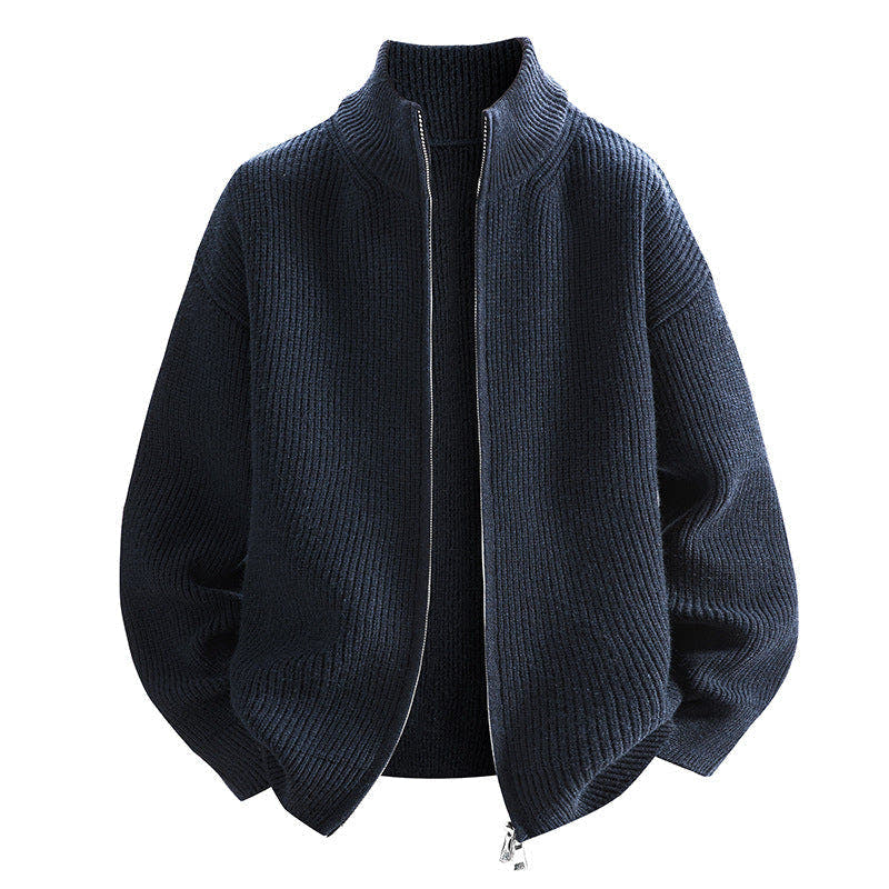 Strickjacke Damen hüftlang mit Stehkragen und Reissverschluss