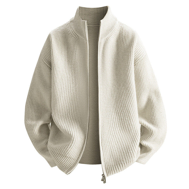 Strickjacke Damen hüftlang mit Stehkragen und Reissverschluss
