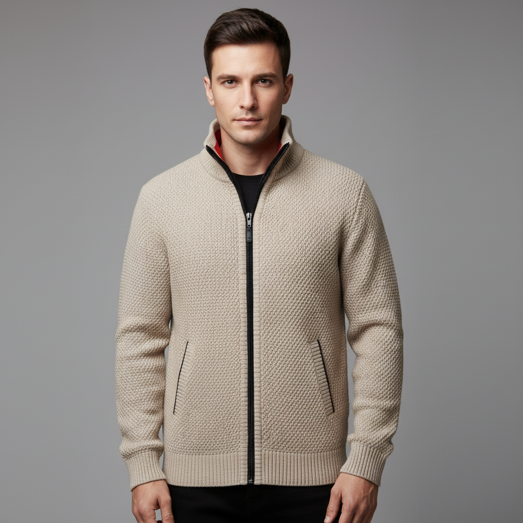 Strickjacke Herren aus Fleece, gerader Schnitt mit Reissverschluss