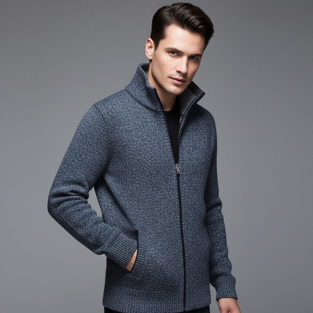 Strickjacke Herren aus Fleece, gerader Schnitt mit Reissverschluss
