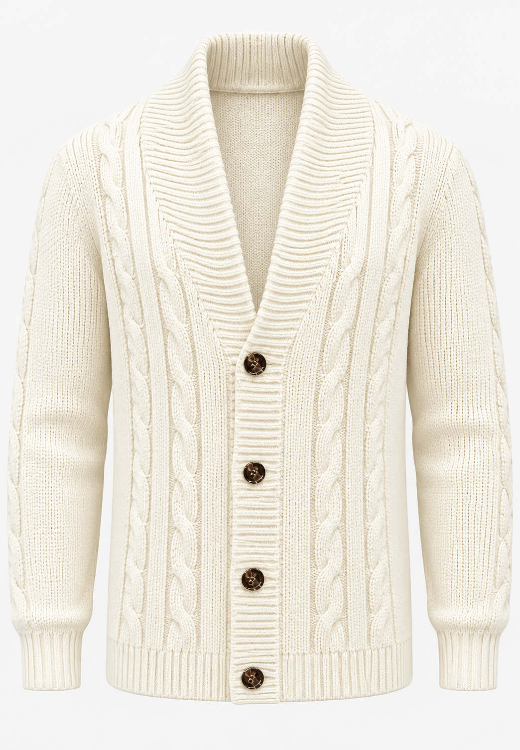 Strickjacke Herren mit Zopfmuster, Schalkragen und Knopfleiste