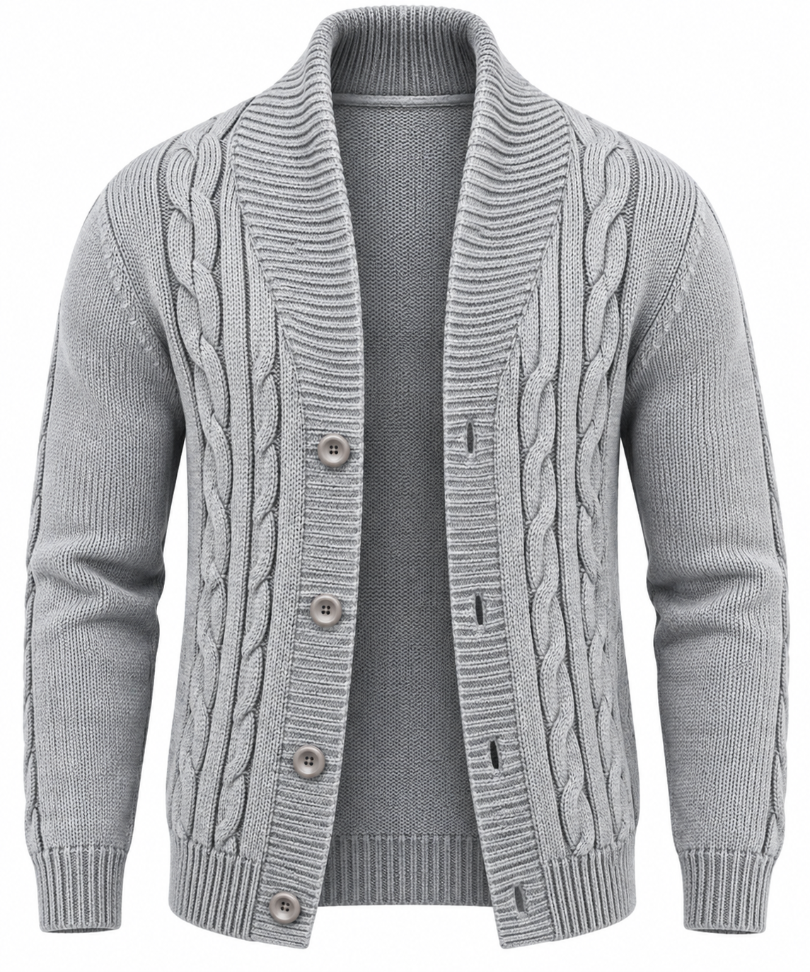 Strickjacke Herren mit Zopfmuster, Schalkragen und Knopfleiste