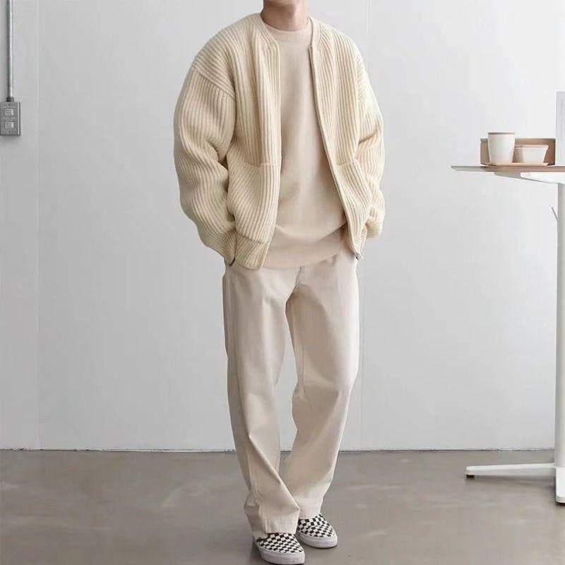 Strickjacke Herren Oversize mit Reissverschluss, hüftlang