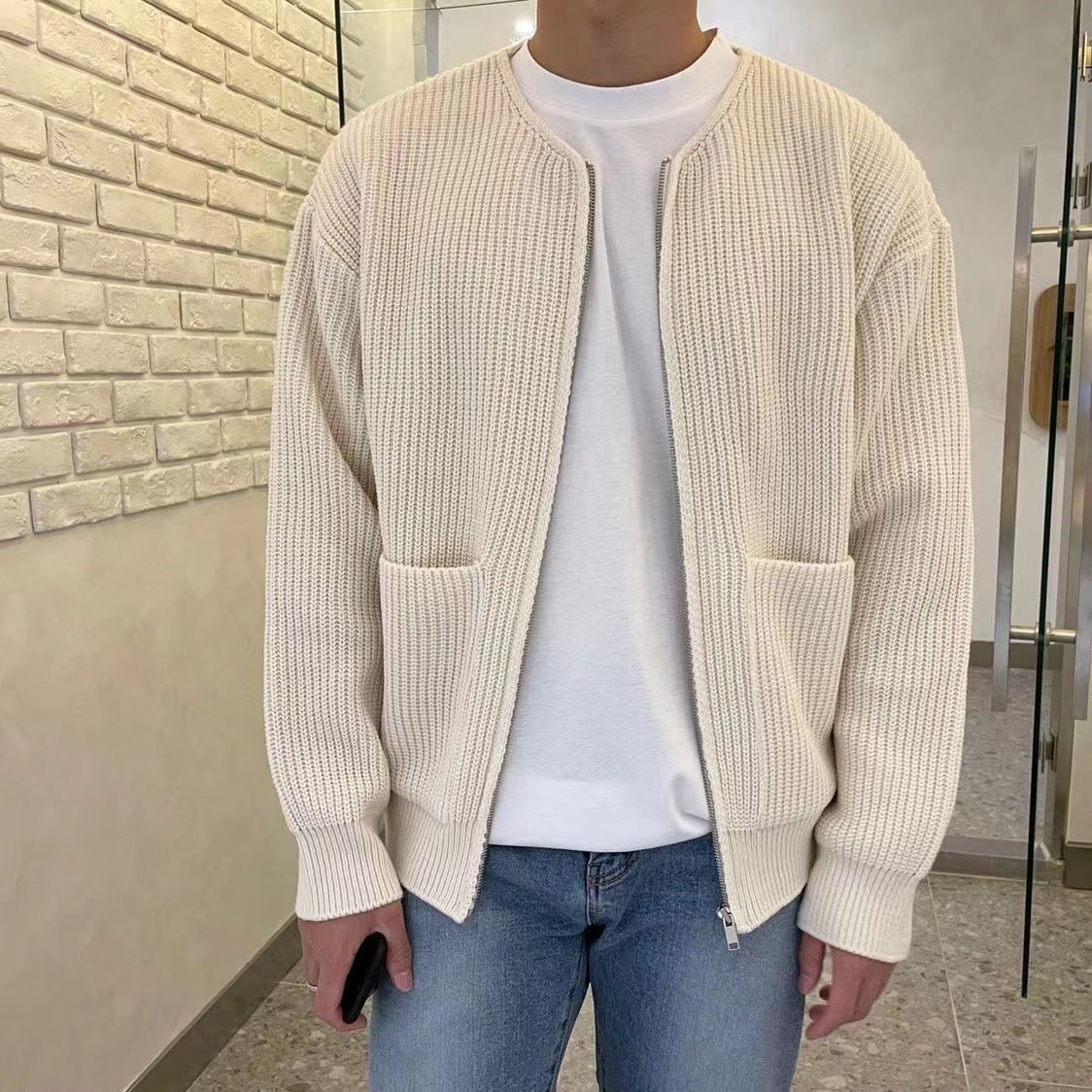 Strickjacke Herren Oversize mit Reissverschluss, hüftlang