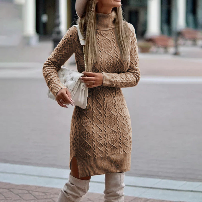 Strickkleid Damen wärmend für Herbst und Winter mit Rollkragen