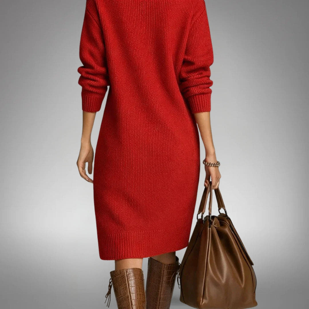 Strickkleid Damen weich wärmend in Midi-Länge mit Knopfkragen