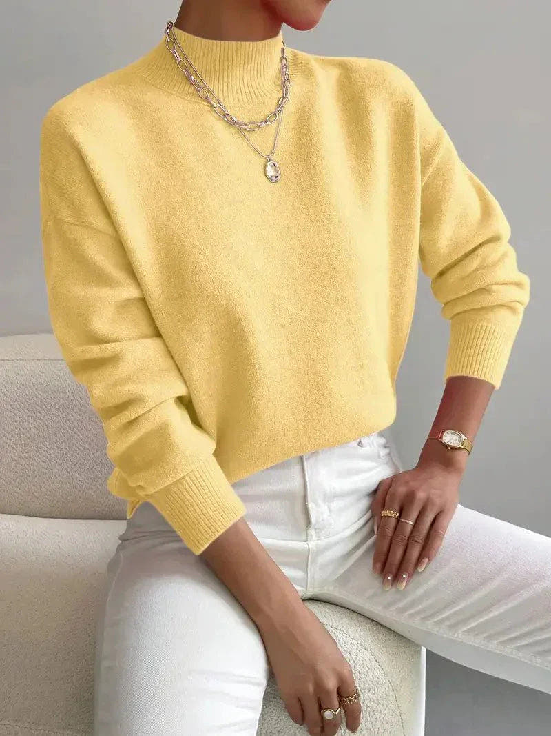Strickpullover Damen aus flauschigem Feinstrick mit Stehkragen und überschnittenen Schultern