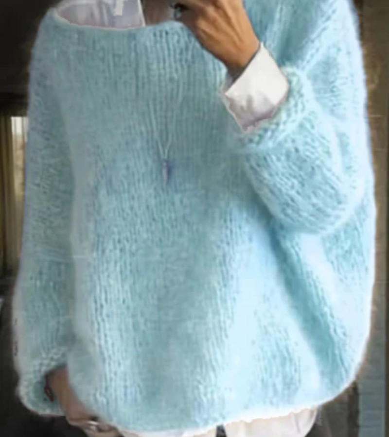Strickpullover Damen flauschig, Oversize mit Rundhalsausschnitt