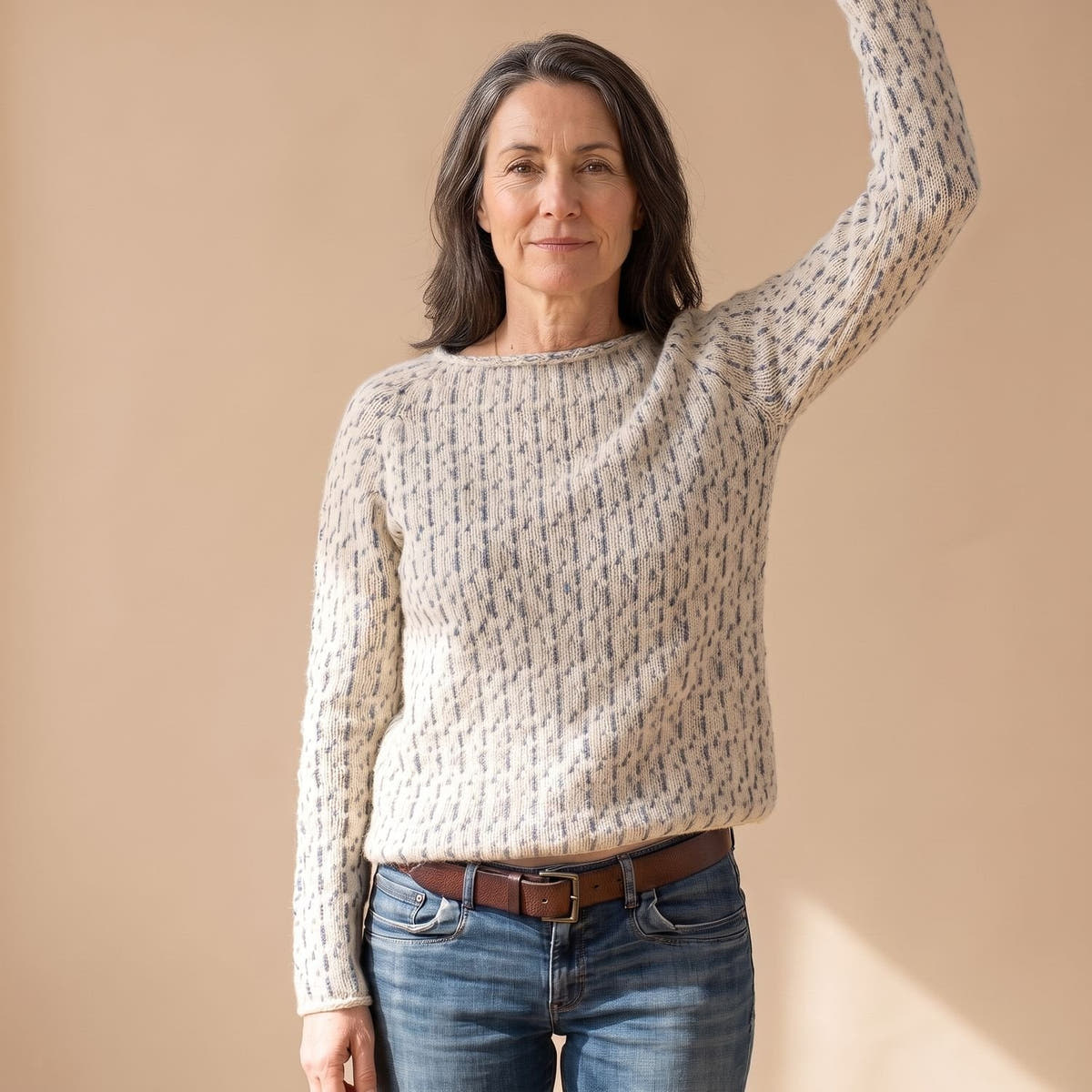 Strickpullover Damen in Waffelstrick, locker mit Rundhalsausschnitt