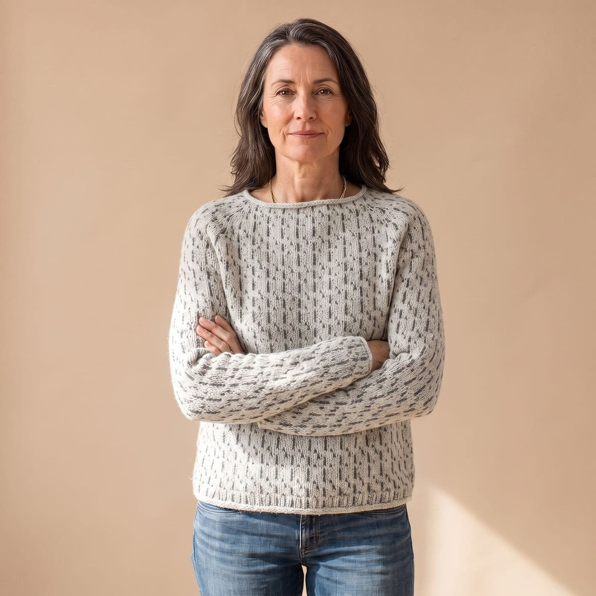 Strickpullover Damen in Waffelstrick, locker mit Rundhalsausschnitt