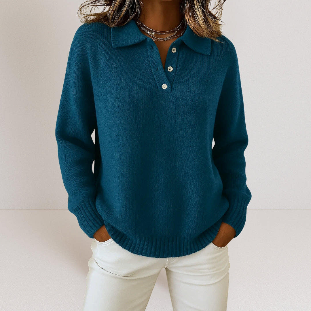 Strickpullover Damen weich, locker geschnitten mit Polokragen