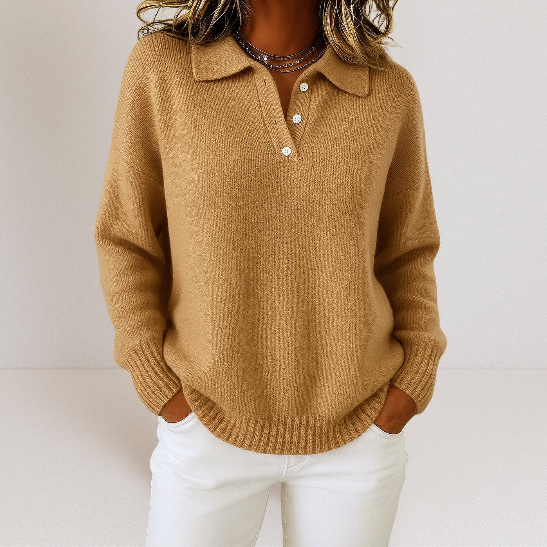 Strickpullover Damen weich, locker geschnitten mit Polokragen