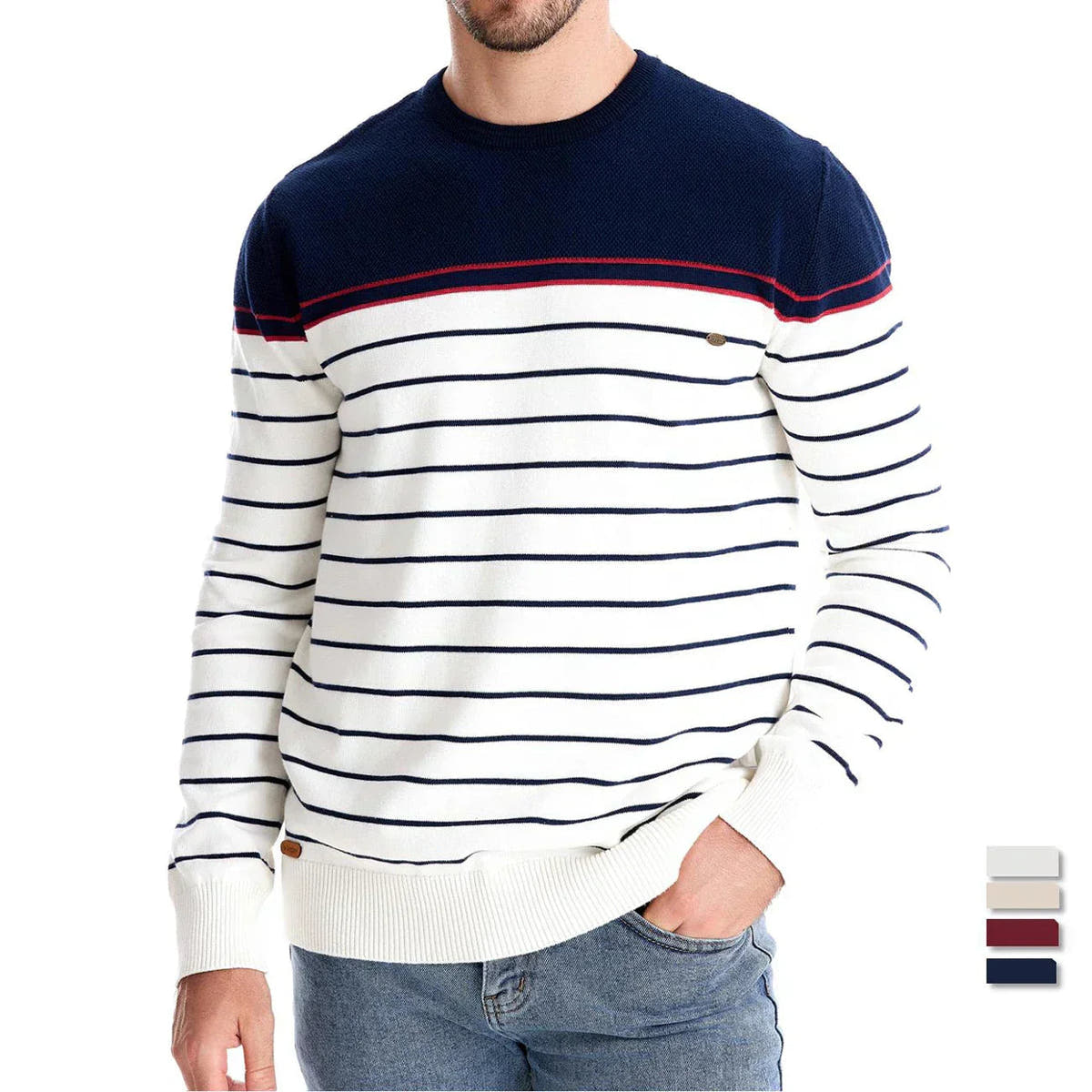 Strickpullover Herren aus Baumwolle mit Rundhalsausschnitt