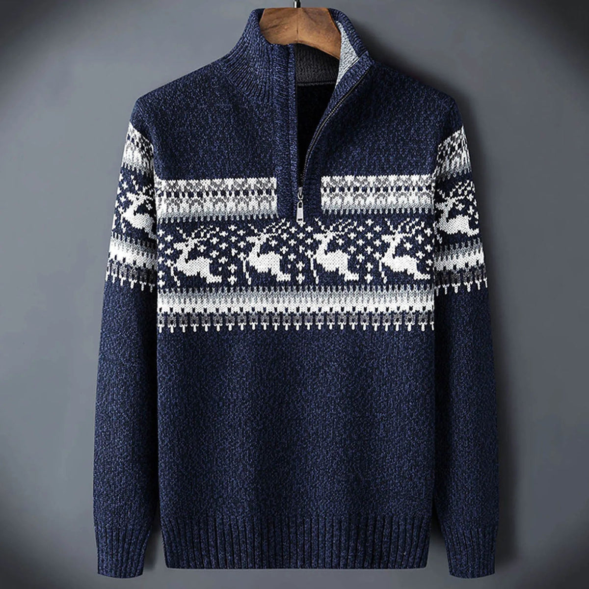 Strickpullover Herren aus dickem Strick mit Stehkragen und Reissverschluss