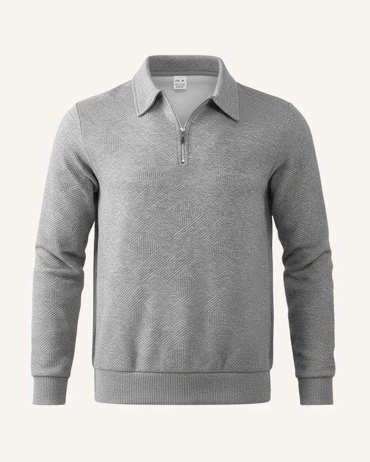 Strickpullover Herren in Strukturstrick mit Polokragen und Reissverschluss