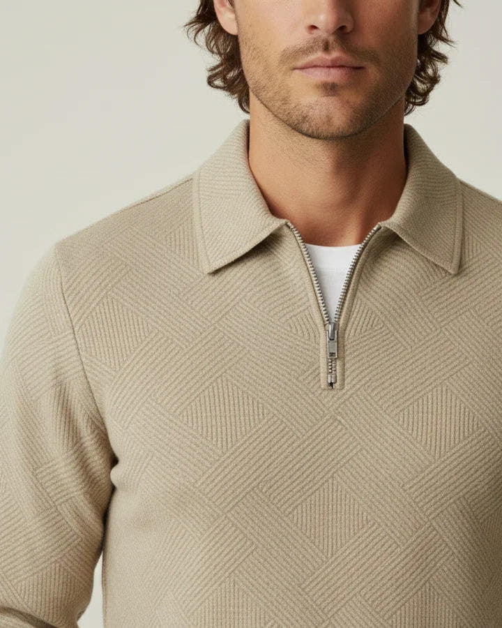 Strickpullover Herren in Strukturstrick mit Polokragen und Reissverschluss