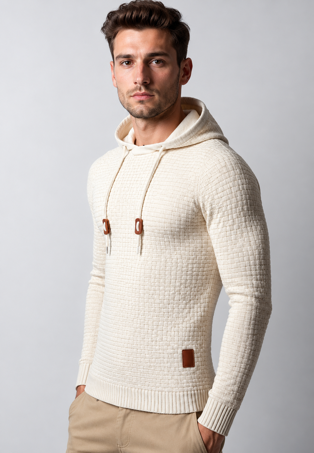 Strickpullover Herren mit verstellbarer Kapuze, leicht tailliert