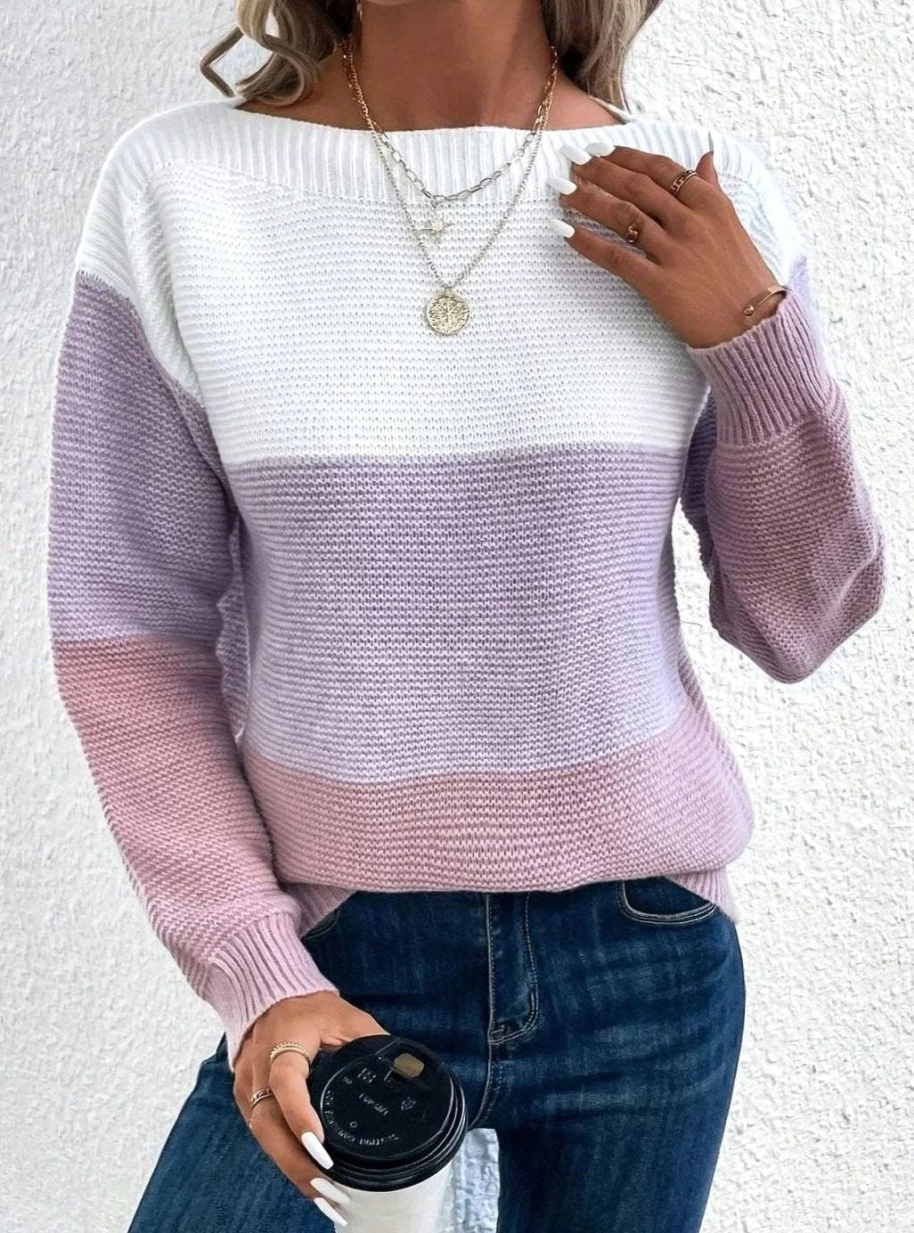 Pullover mit Colourblock und U-Boot-Ausschnitt