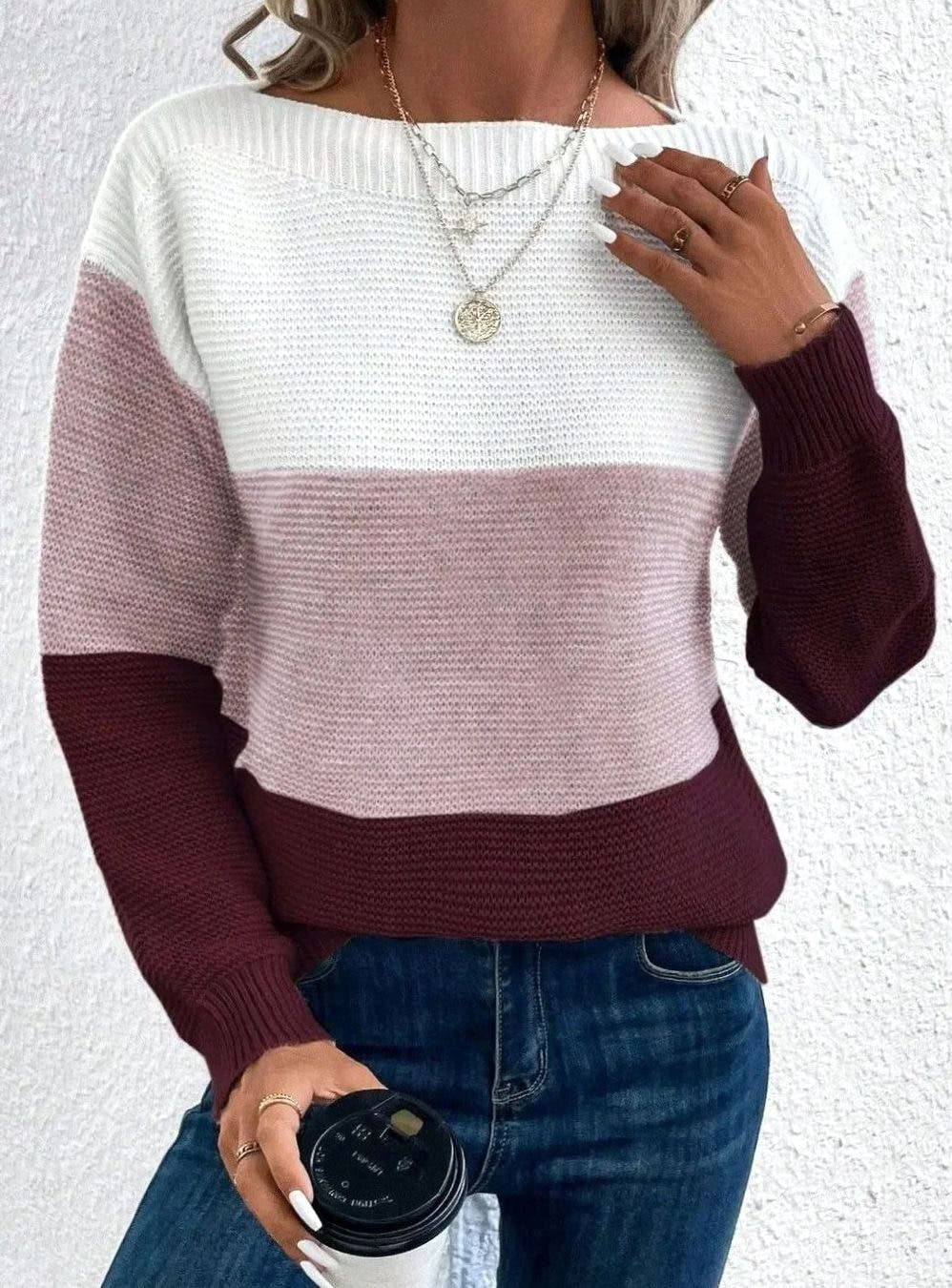 Pullover mit Colourblock und U-Boot-Ausschnitt